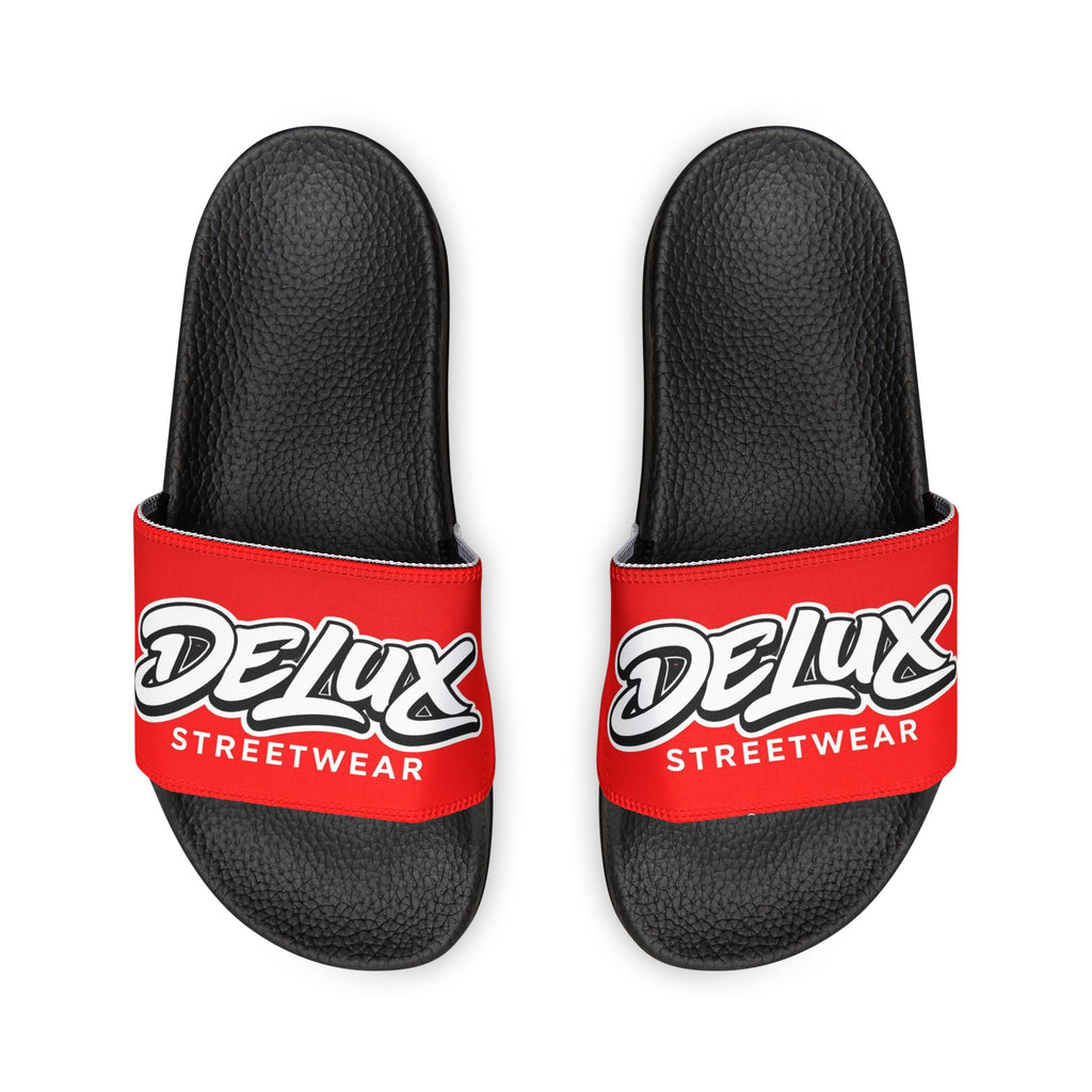 Youth Slide Sandals — Red "Delux Streetwear" Adjustable Strap