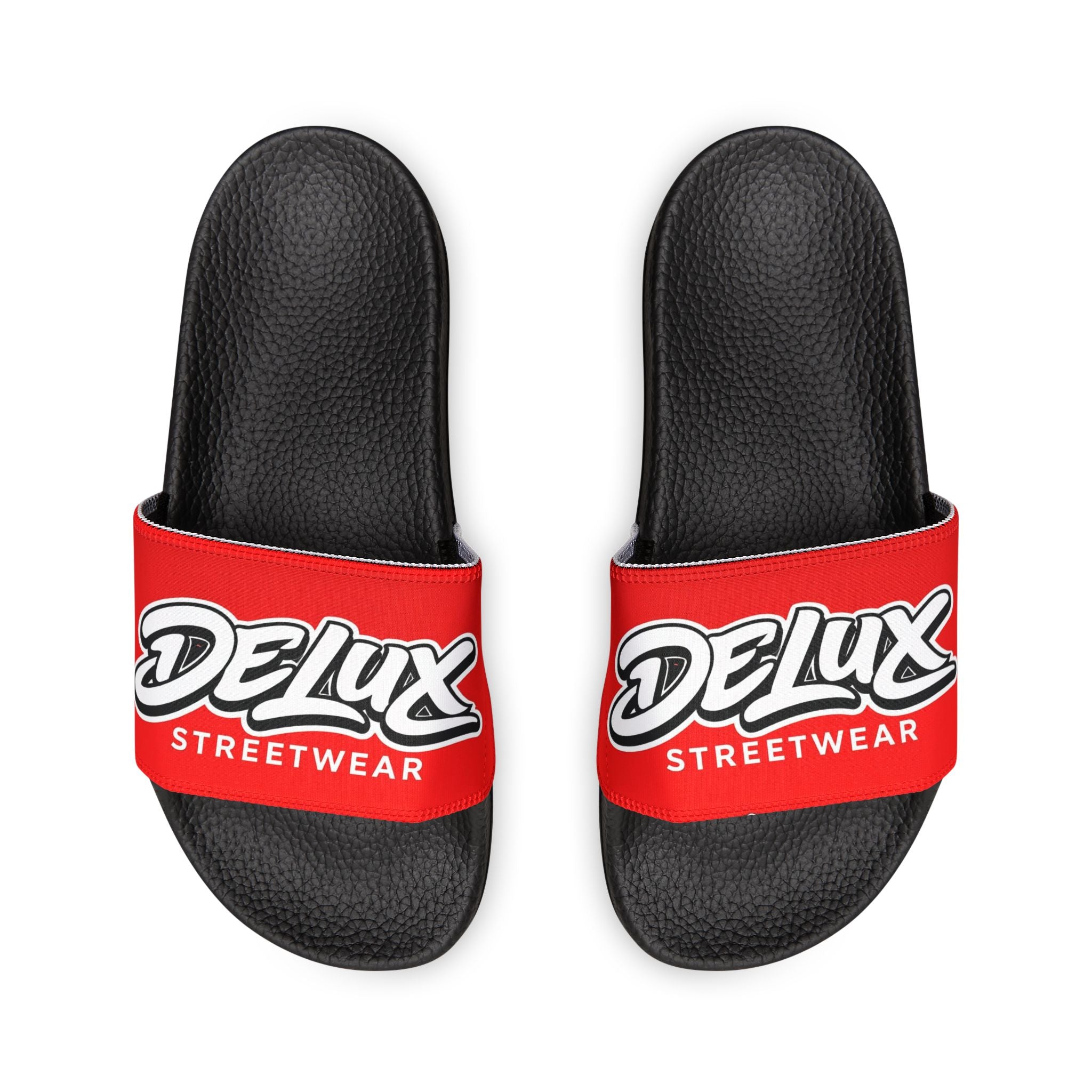 Youth Slide Sandals — Red "Delux Streetwear" Adjustable Strap