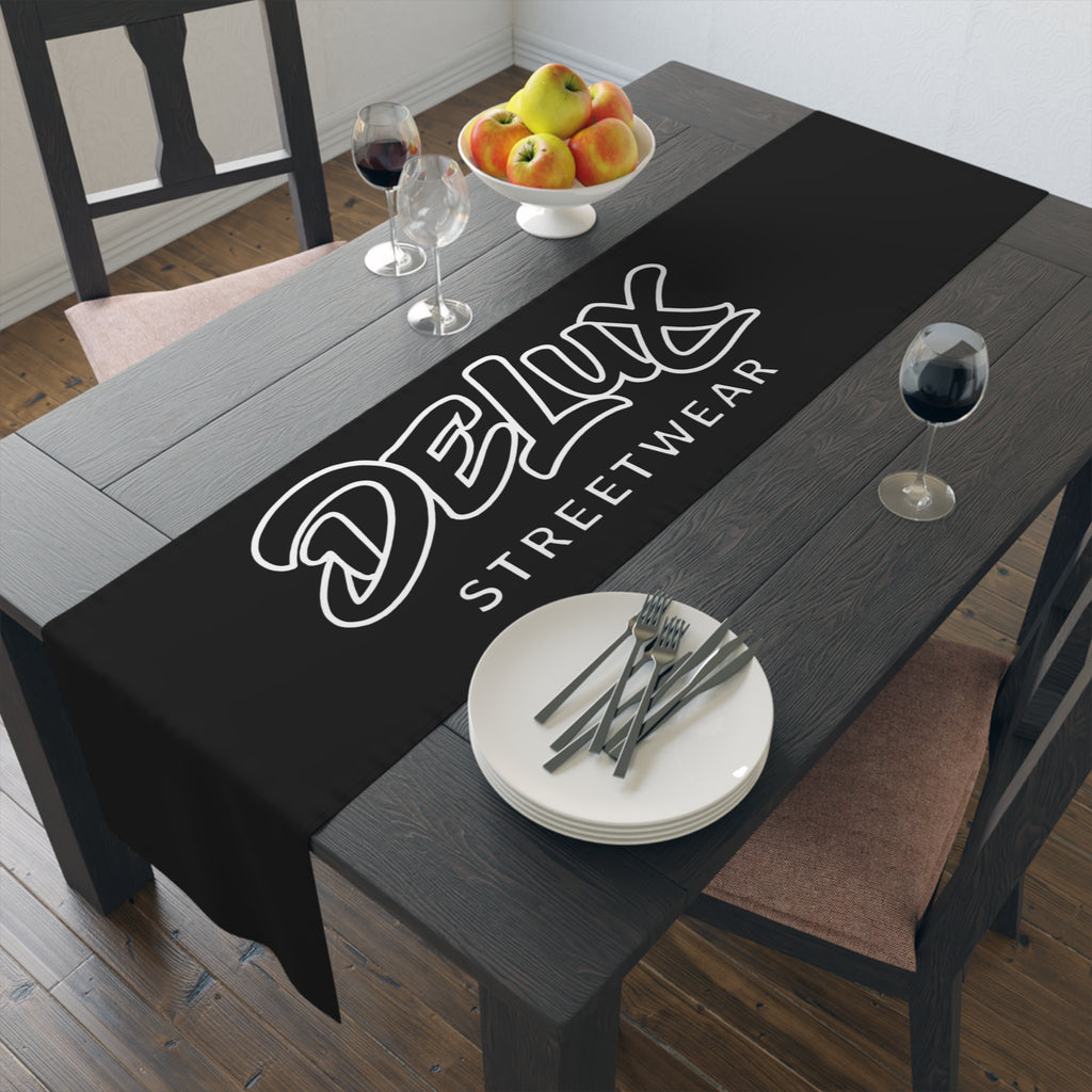 Delux Streetwear Black Logo Table Runner — Modern Minimalist Dining Decor