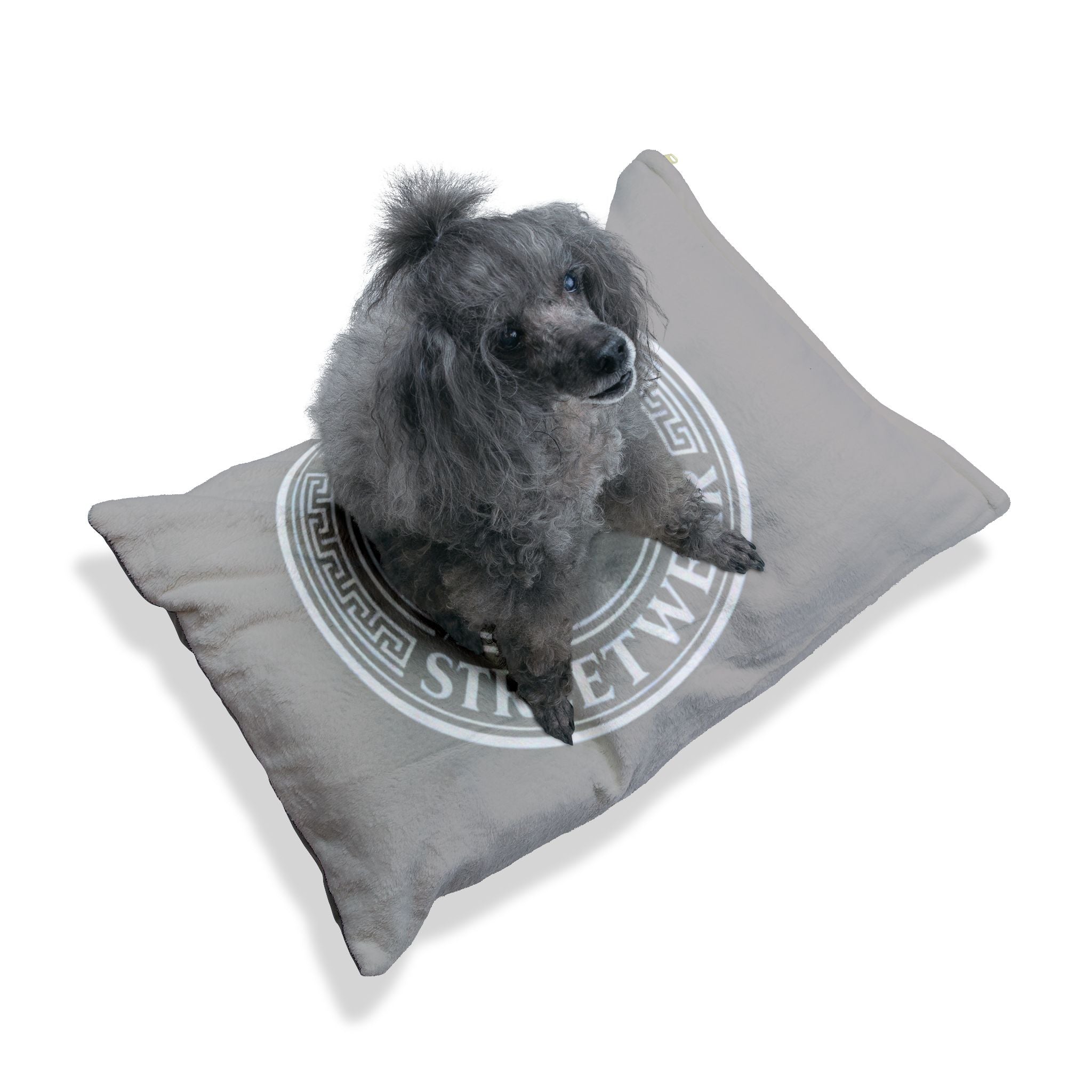 De'Lux Streetwear Logo Pet Bed – Plush Grey Dog & Cat Cushion