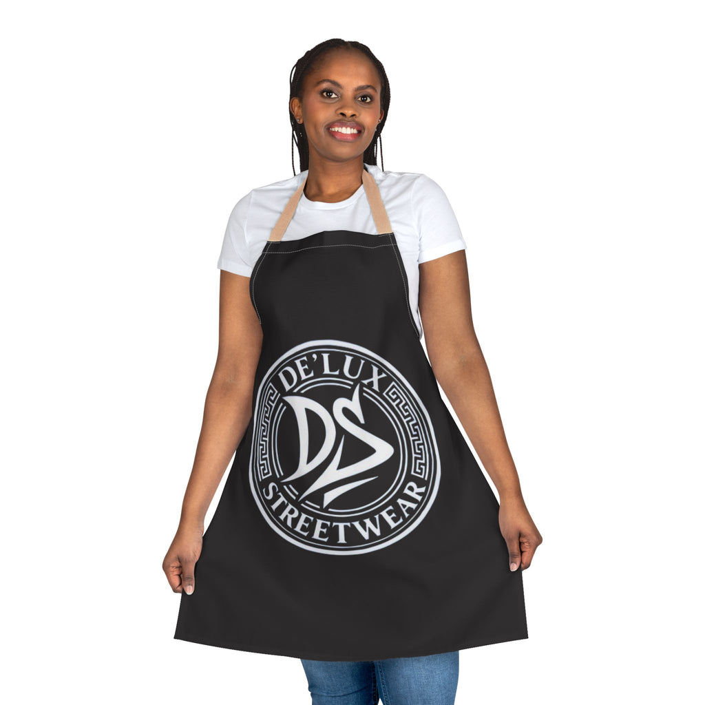 De'Lux Streetwear Logo Apron — Black Chef Apron with Bold Circular Emblem