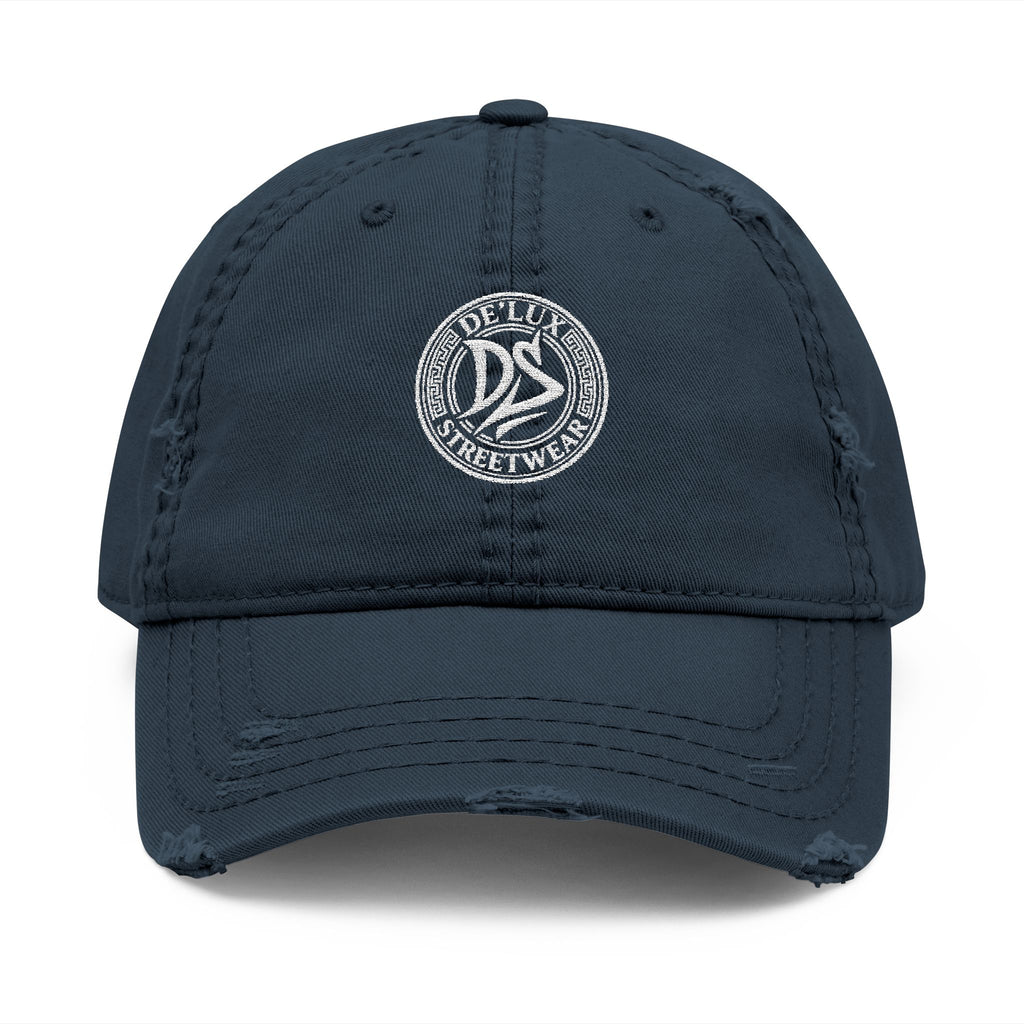 Distressed Embroidered Dad Hat — Vintage Washed Baseball Cap with DS Logo