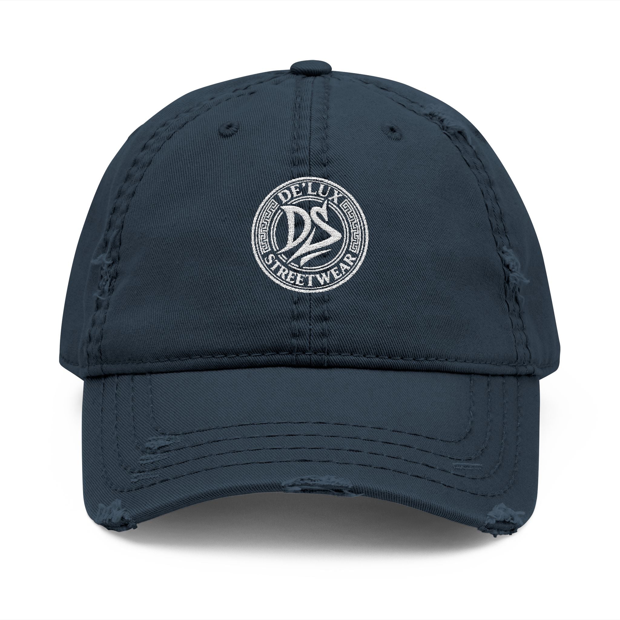 Distressed Embroidered Dad Hat — Vintage Washed Baseball Cap with DS Logo