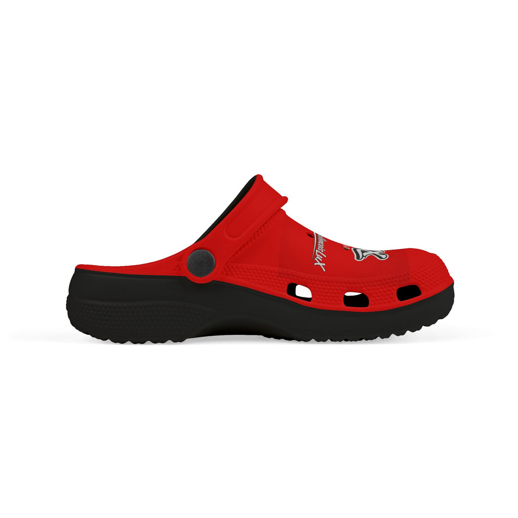 Kids Red Streetwear EVA Foam Clogs — 'Delux' Graphic Slip-On Sandals