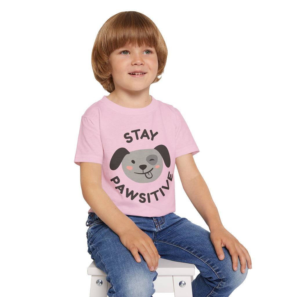 Toddler T-Shirt — "Stay Pawsitive" Cute Winking Puppy Kids Tee