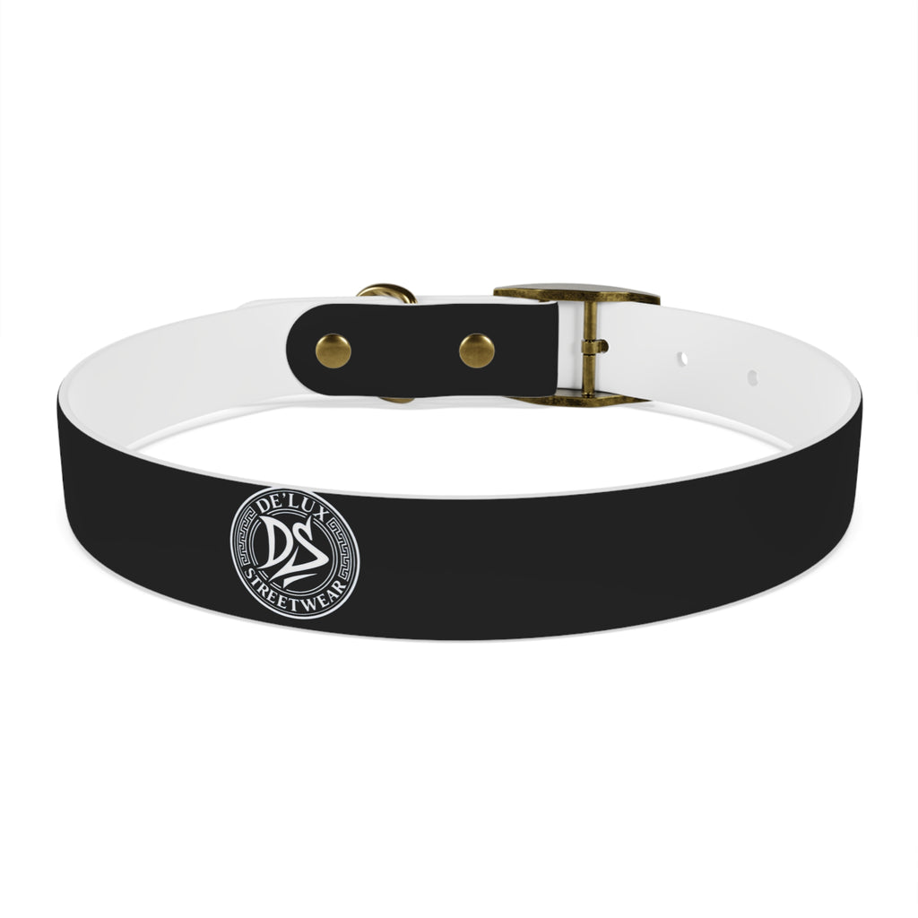 Black Logo Dog Collar — Durable Faux Leather Collar with Round Emblem