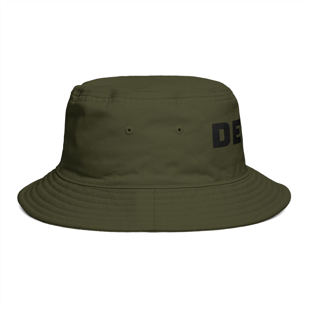DELUX Brown Bucket Hat — Retro Logo Casual Sun Hat