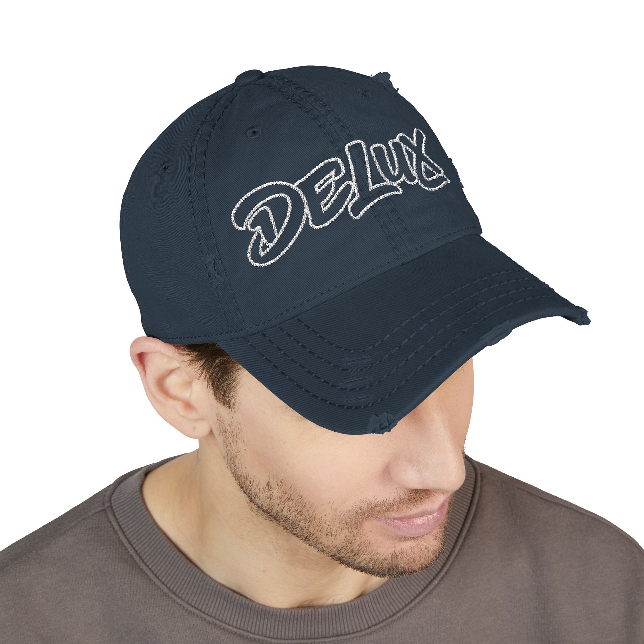 Distressed Embroidered 'DELUX' Dad Hat — Vintage Washed Baseball Cap
