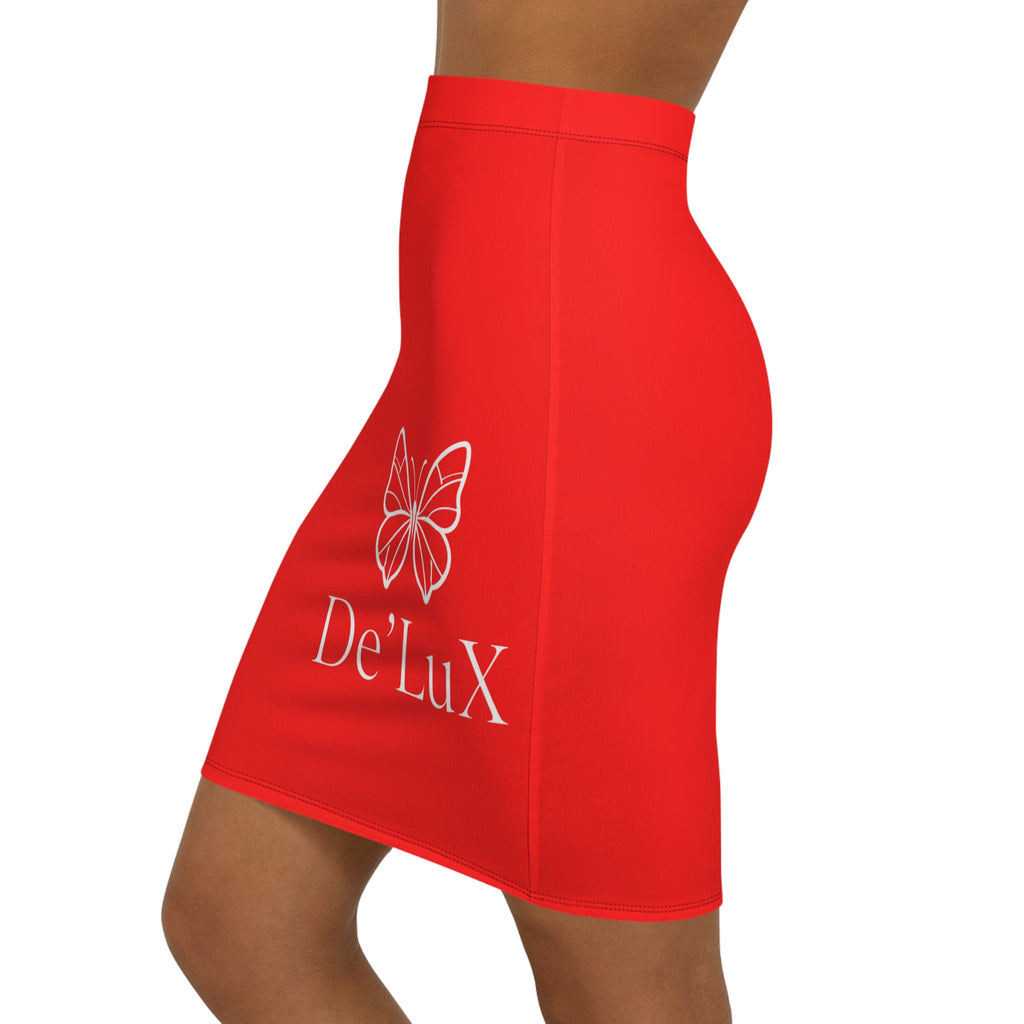 Red Butterfly "De'LuX" Pencil Skirt — Women's Mid-Waist Chic