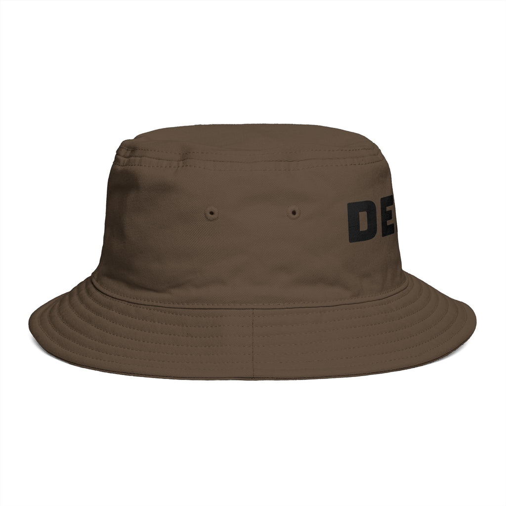 DELUX Brown Bucket Hat — Retro Logo Casual Sun Hat