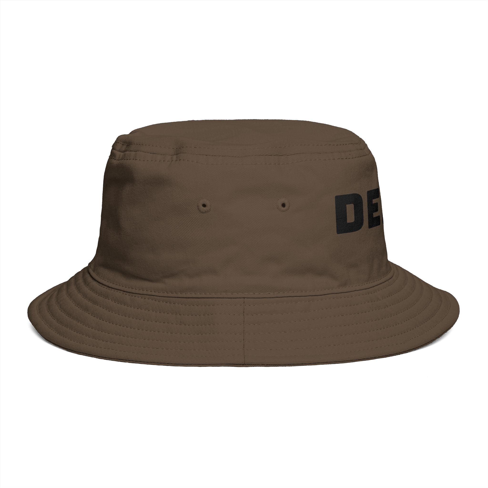 DELUX Brown Bucket Hat — Retro Logo Casual Sun Hat
