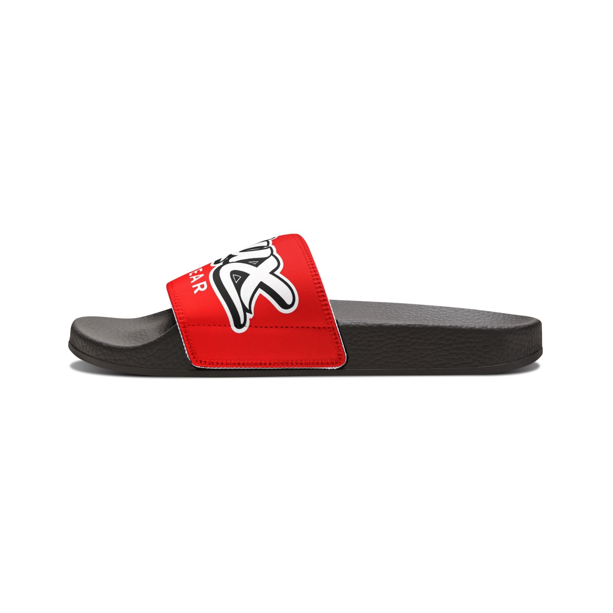 Men's Removable-Strap Slide Sandals — Bold Red 'Delux Streetwear' Logo