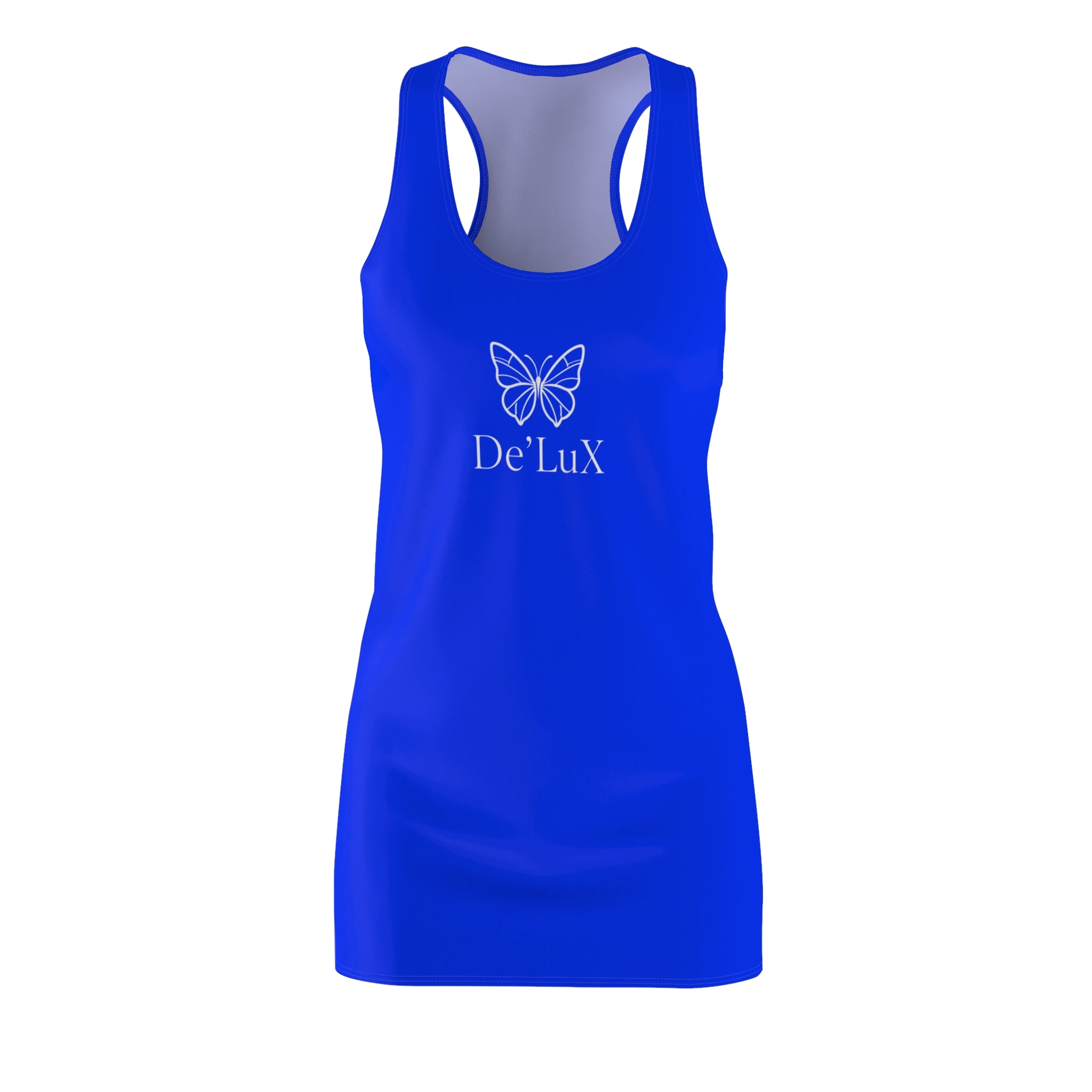 Racerback Dress — Blue 'De'LuX' Butterfly Logo AOP