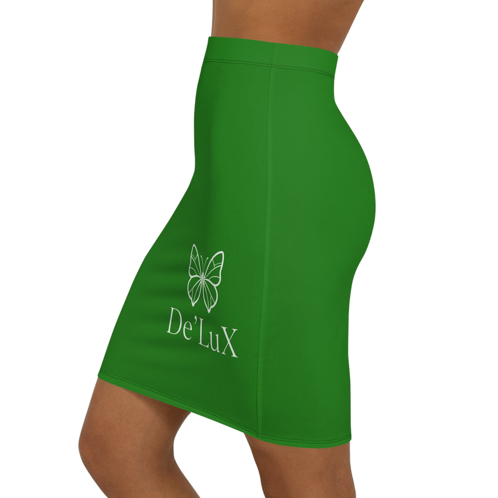 Green Butterfly Logo Pencil Skirt — De'LuX Branded Mid-Waist
