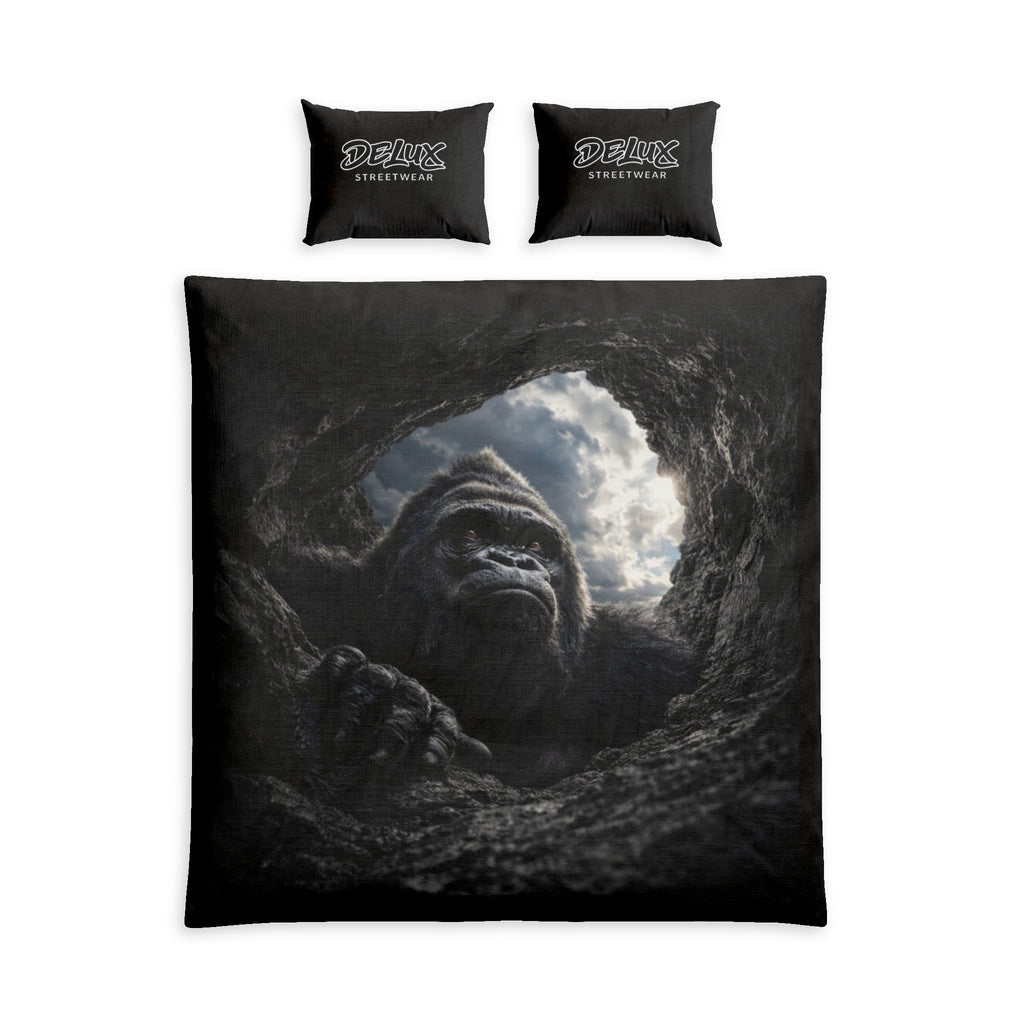 DeLUX Gorilla Cave Cotton Bed Set - Dark Wildlife Duvet Cover & Pillowcases