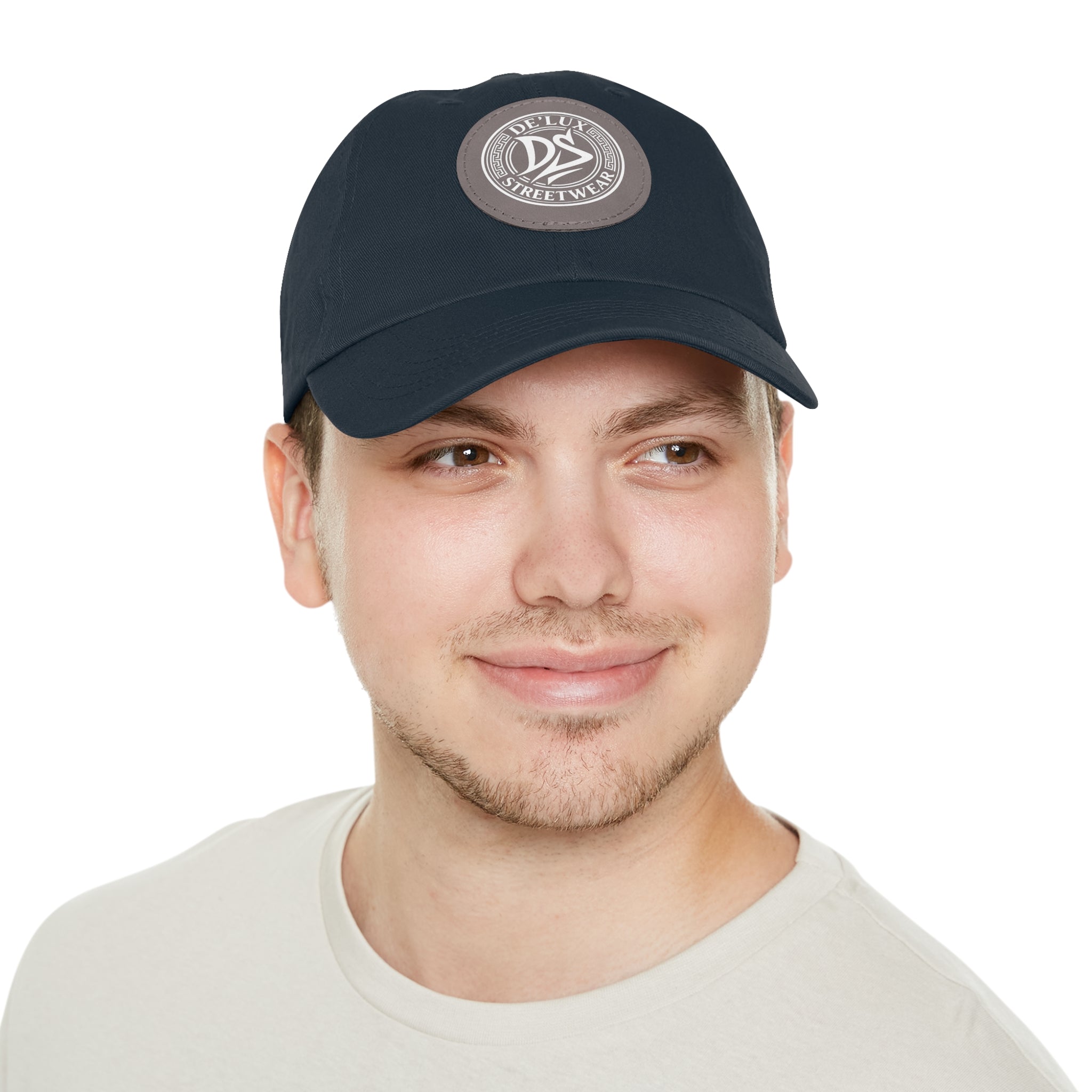 Deluxe Streetwear Leather Patch Dad Hat — Round Logo Cap