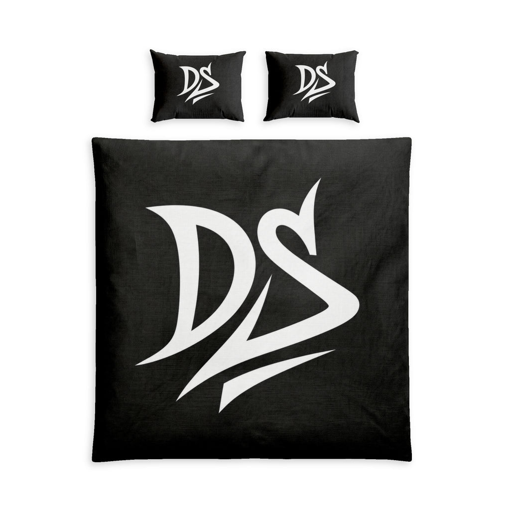 DS Monogram Cotton Bed Set – Black Logo Duvet Cover & Pillowcases
