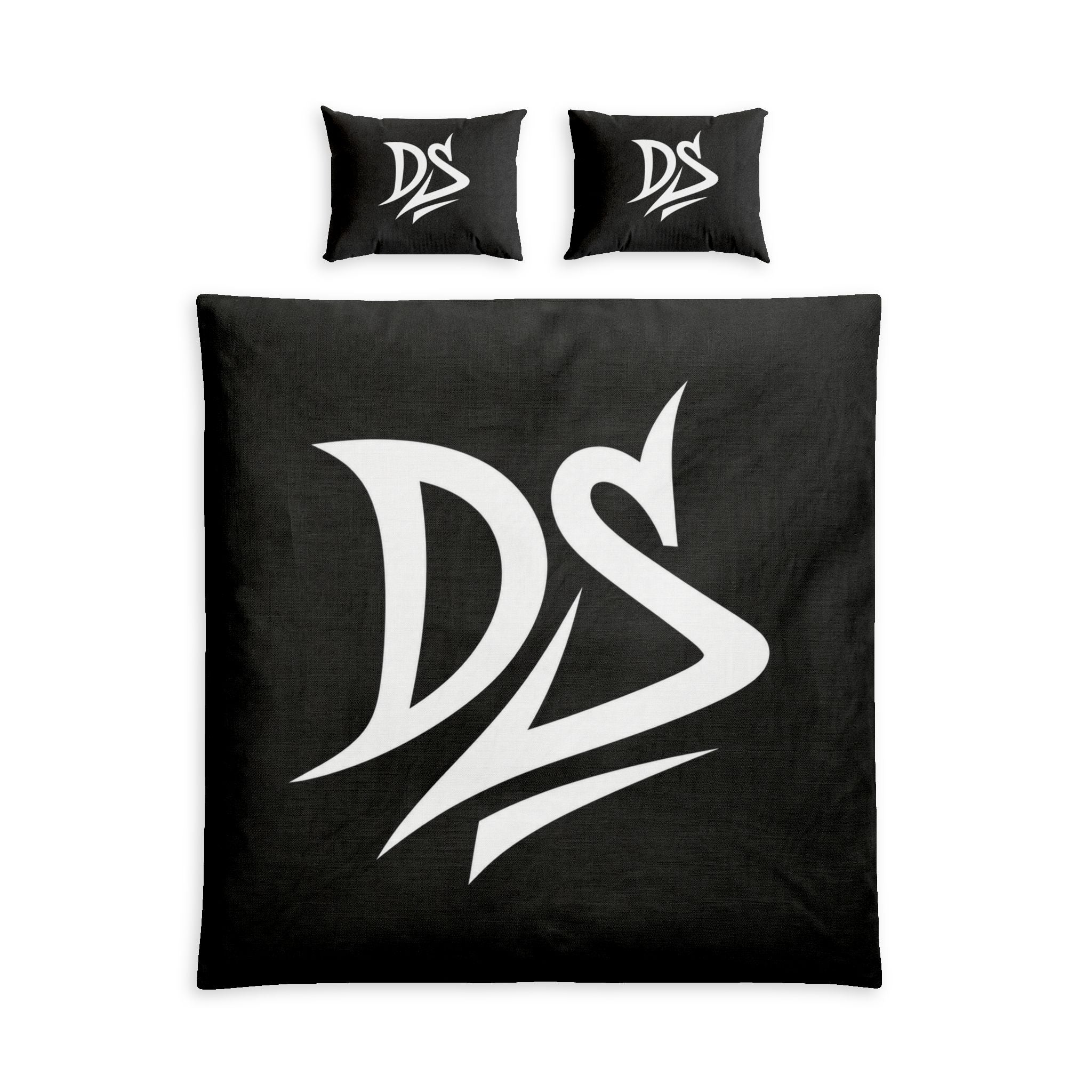 DS Monogram Cotton Bed Set – Black Logo Duvet Cover & Pillowcases