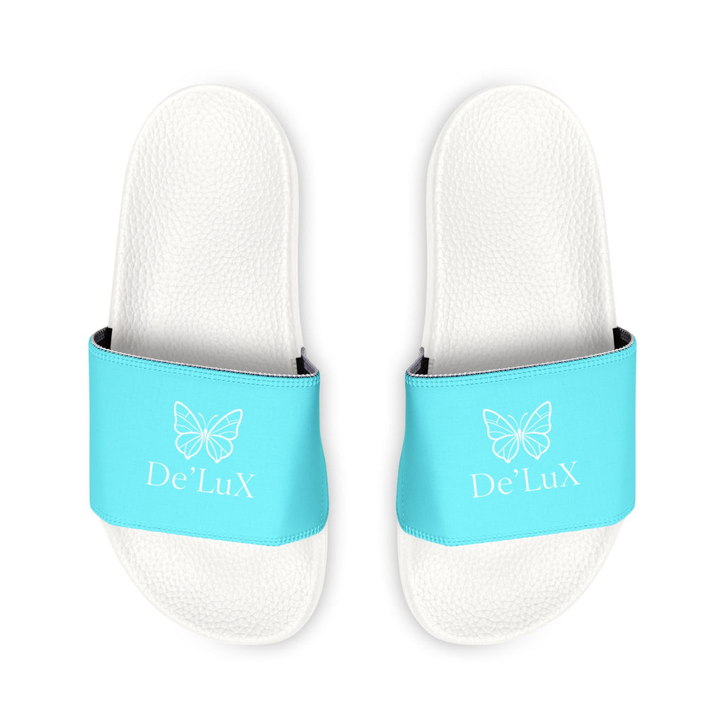 Women's Removable-Strap Slide Sandals — Personalized Aqua Slides with Bow Accent