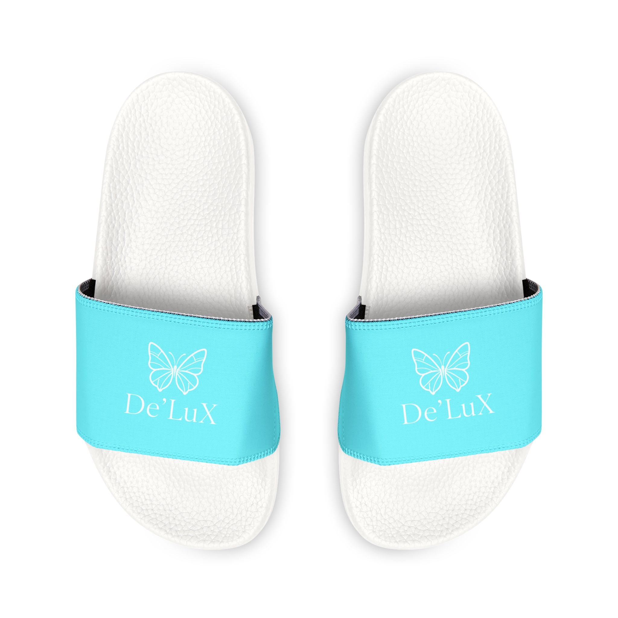 Women's Removable-Strap Slide Sandals — Personalized Aqua Slides with Bow Accent
