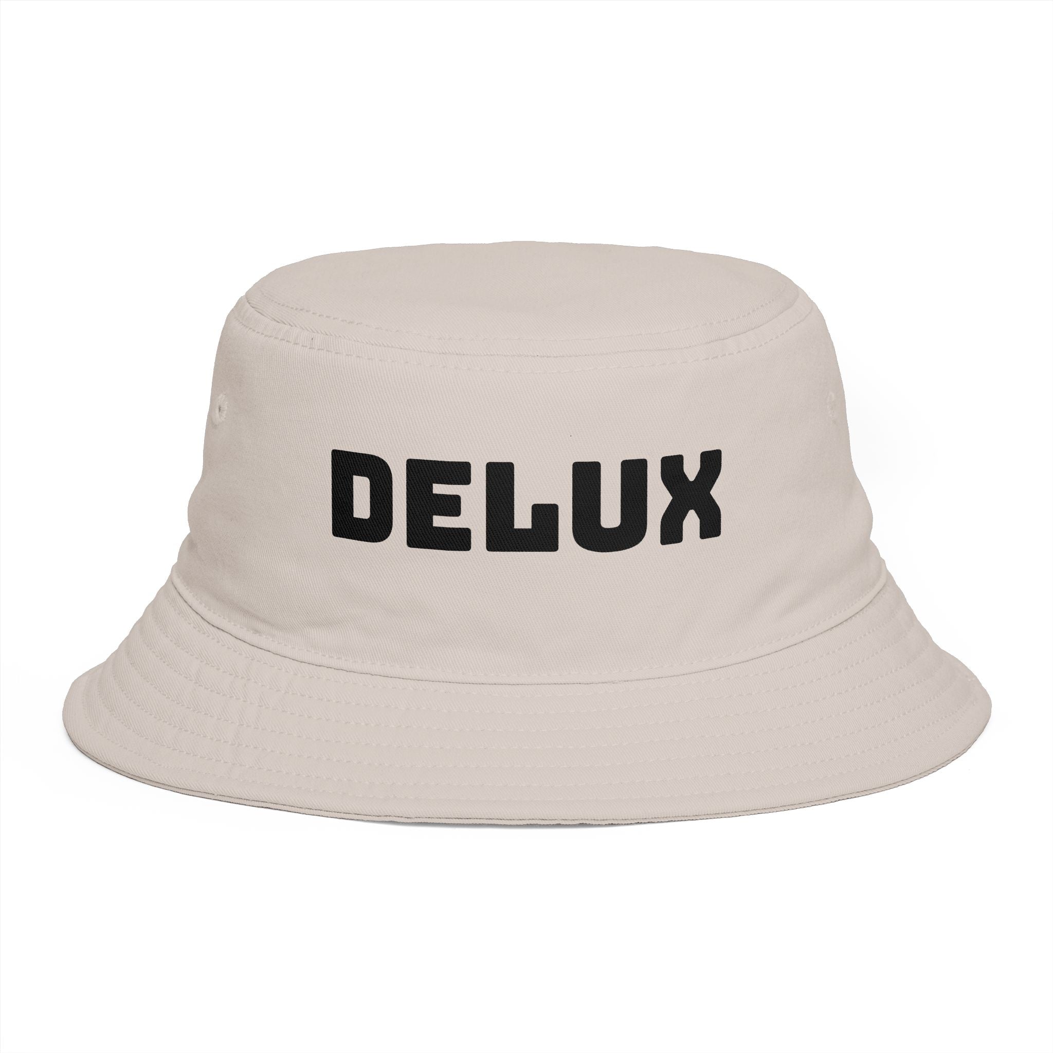 DELUX Brown Bucket Hat — Retro Logo Casual Sun Hat