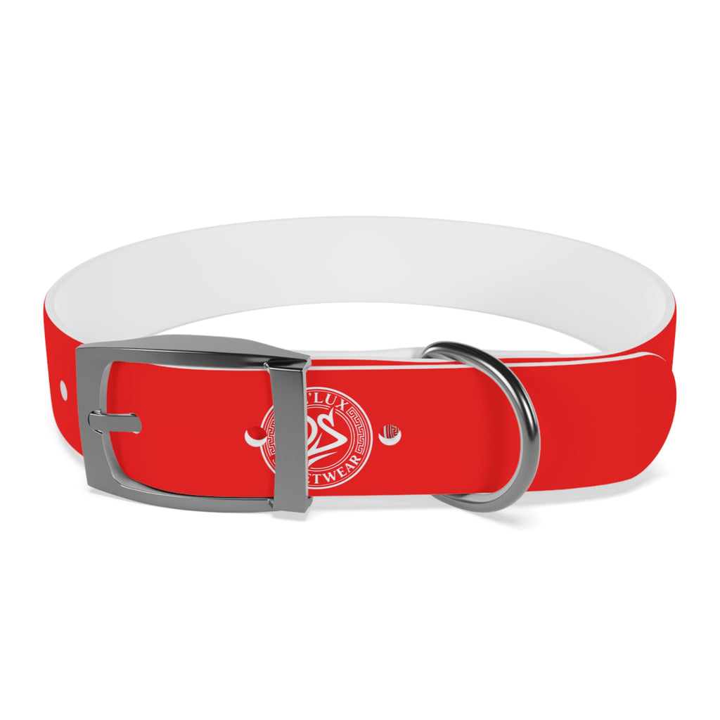 Red Logo Dog Collar — Durable Adjustable Pet Collar with White DS Emblem
