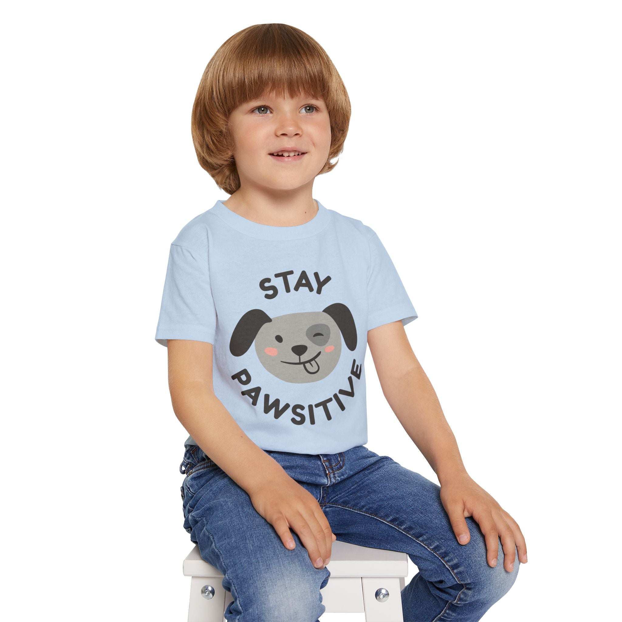 Toddler T-Shirt — "Stay Pawsitive" Cute Winking Puppy Kids Tee