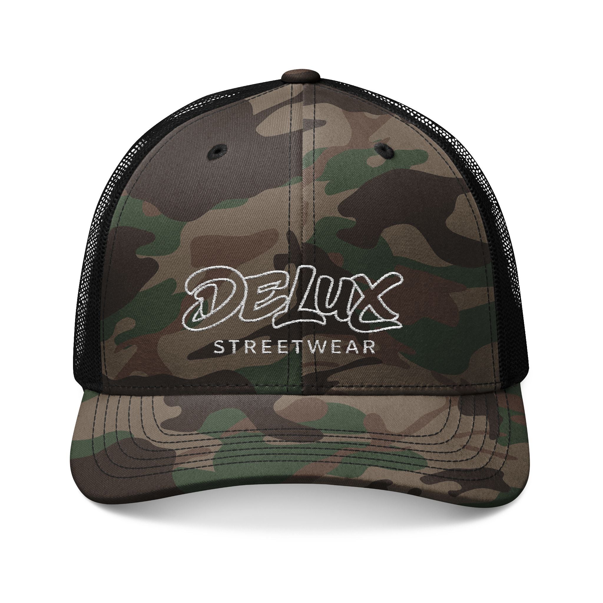 Camo Trucker Hat — DELUX Streetwear Embroidered Mesh Cap