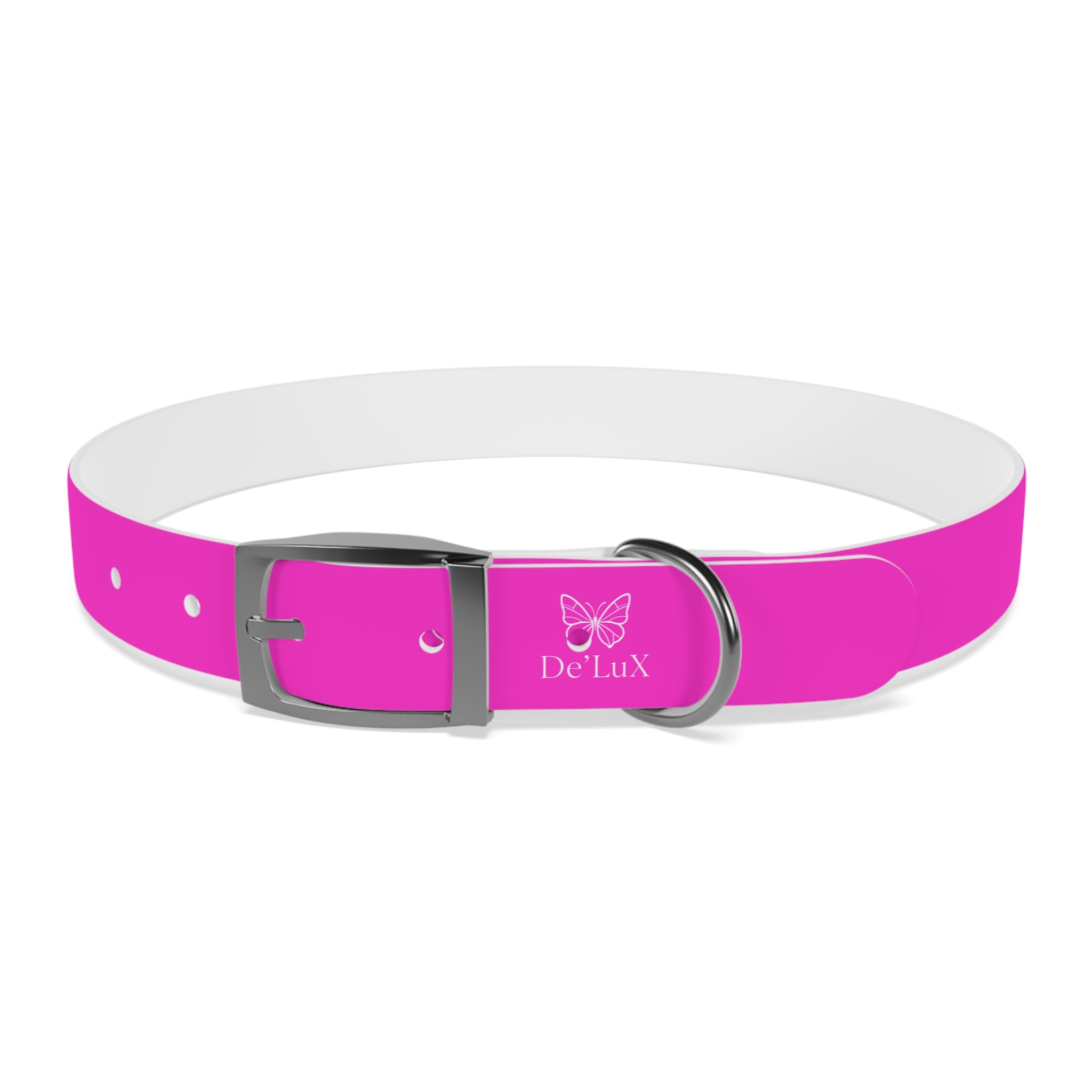 Bright Pink Dog Collar — De'Lux Butterfly Adjustable Pet Collar