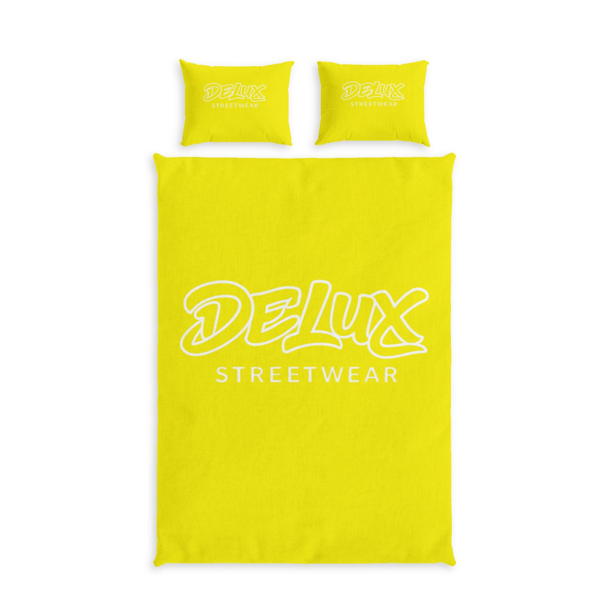 Delux Streetwear Cotton Bed Set — Bright Yellow Logo Duvet Cover & Pillowcases