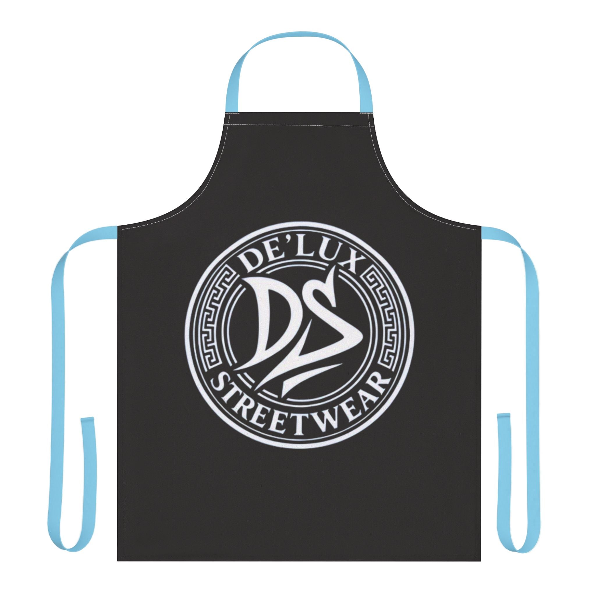 De'Lux Streetwear Logo Apron — Black Chef Apron with Bold Circular Emblem