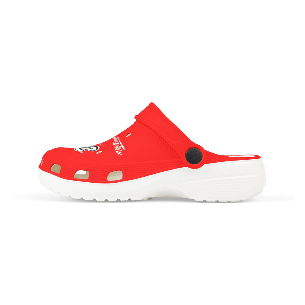Kids Red Streetwear EVA Foam Clogs — 'Delux' Graphic Slip-On Sandals