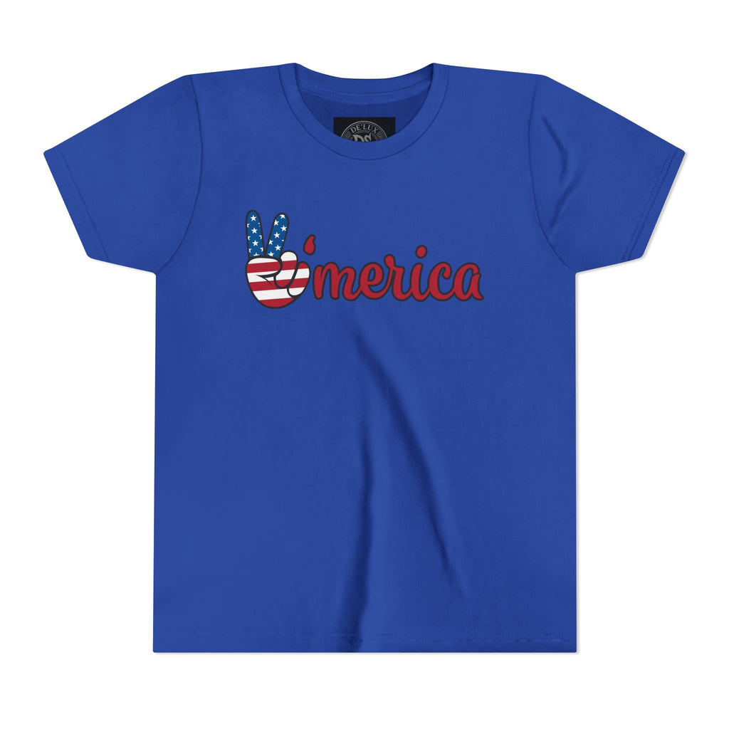 'Merica Peace Sign Youth Tee - Patriotic Fourth of July Kids Shirt