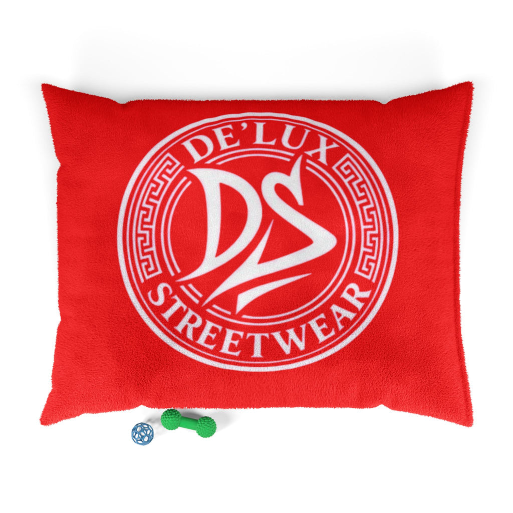 Red De'Lux Streetwear Pet Bed — Plush Logo Cushion for Dogs & Cats