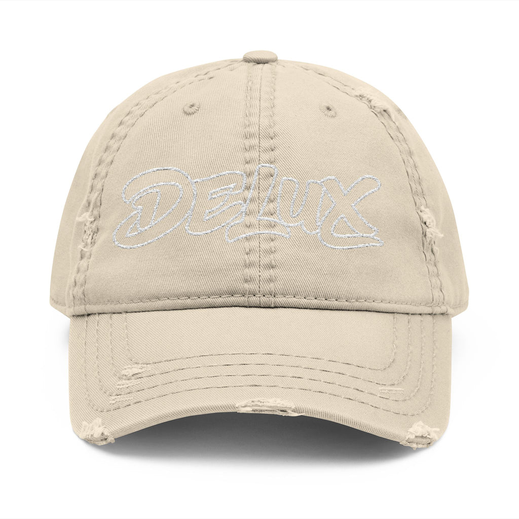 Distressed Embroidered 'DELUX' Dad Hat — Vintage Washed Baseball Cap