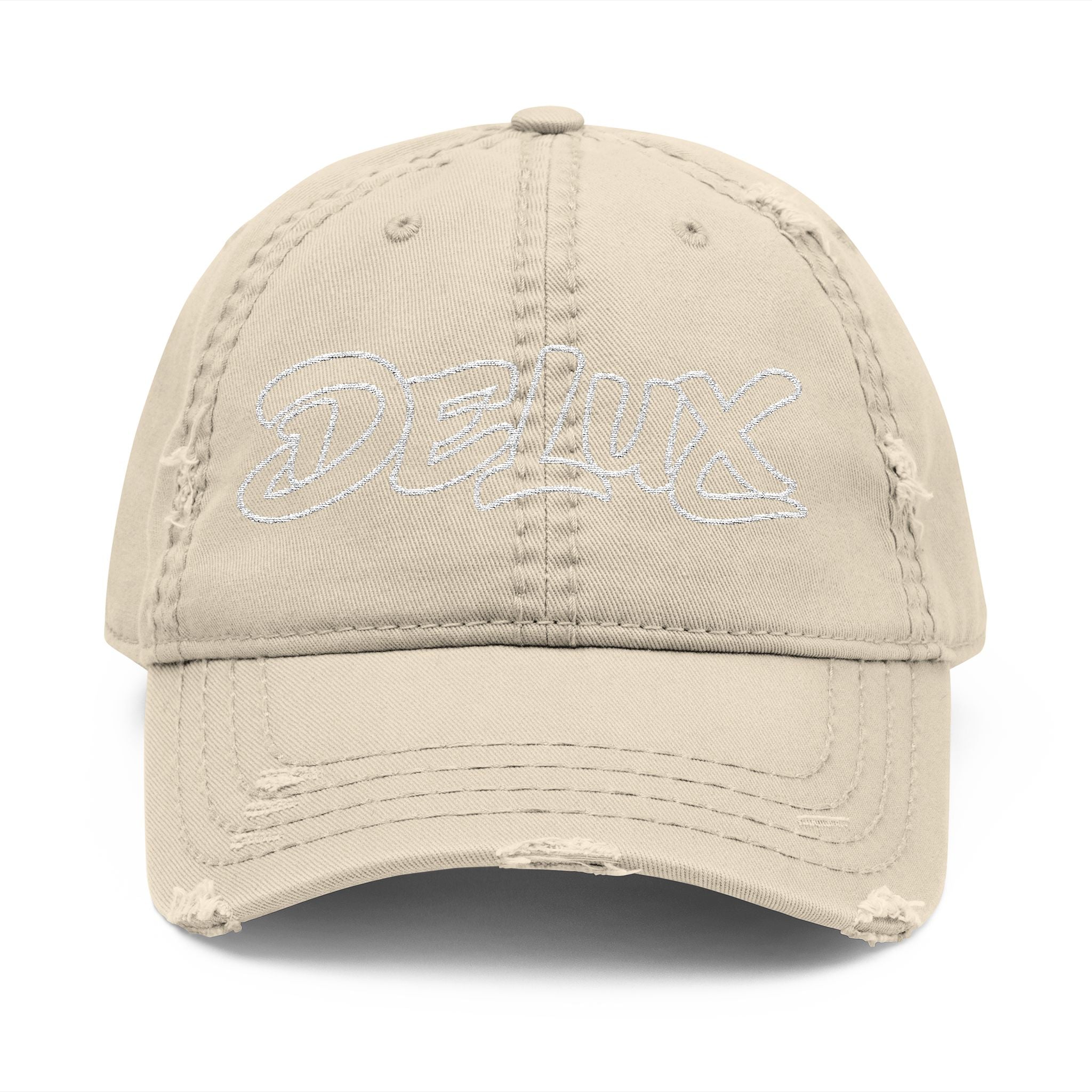 Distressed Embroidered 'DELUX' Dad Hat — Vintage Washed Baseball Cap