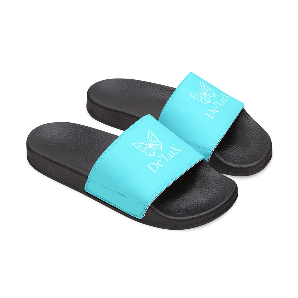 Women's Removable-Strap Slide Sandals — Personalized Aqua Slides with Bow Accent
