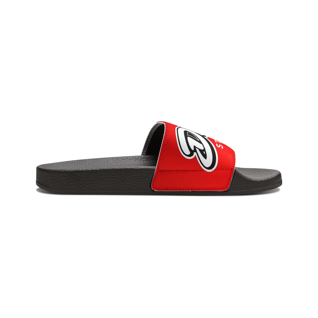 Men's Removable-Strap Slide Sandals — Bold Red 'Delux Streetwear' Logo