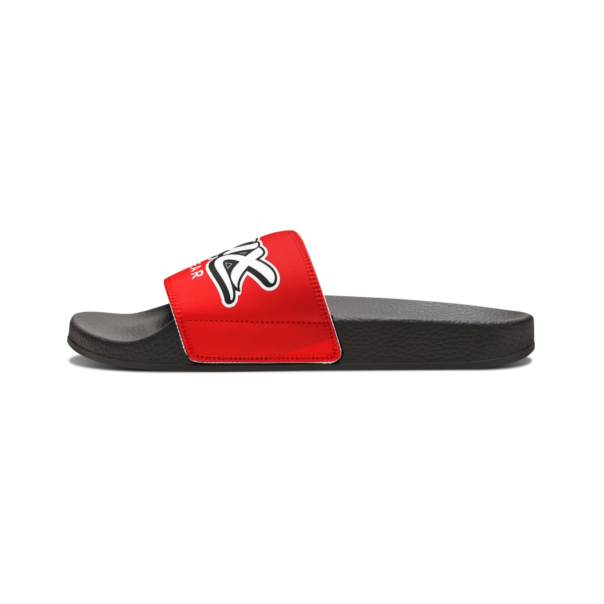 Youth Slide Sandals — Red "Delux Streetwear" Adjustable Strap