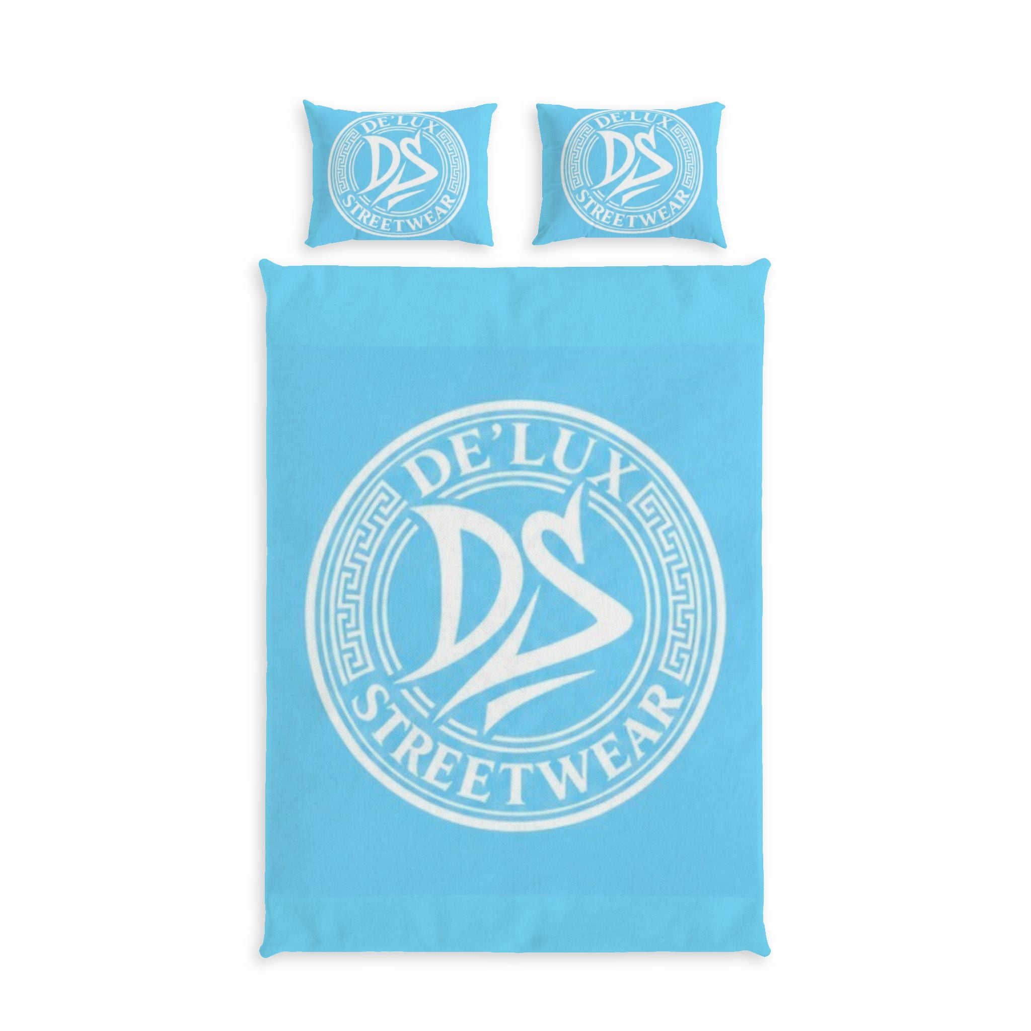 Streetwear Logo Cotton Bed Set – De'Lux DS Blue Duvet Cover & Pillowcases