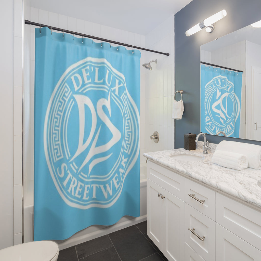 De'Luxe Streetwear Blue Logo Shower Curtain