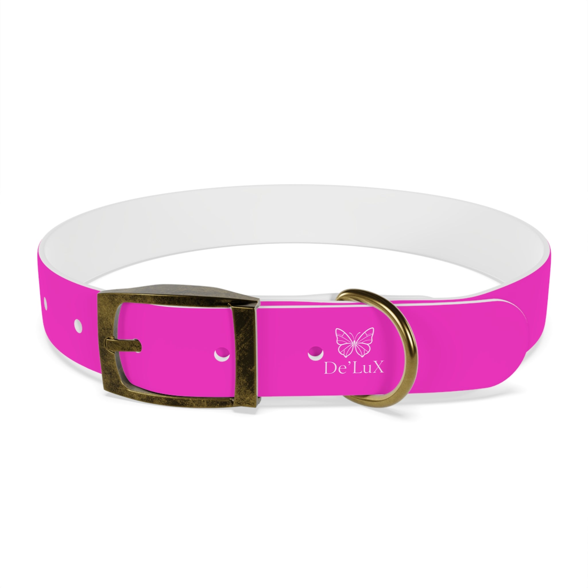 Bright Pink Dog Collar — De'Lux Butterfly Adjustable Pet Collar