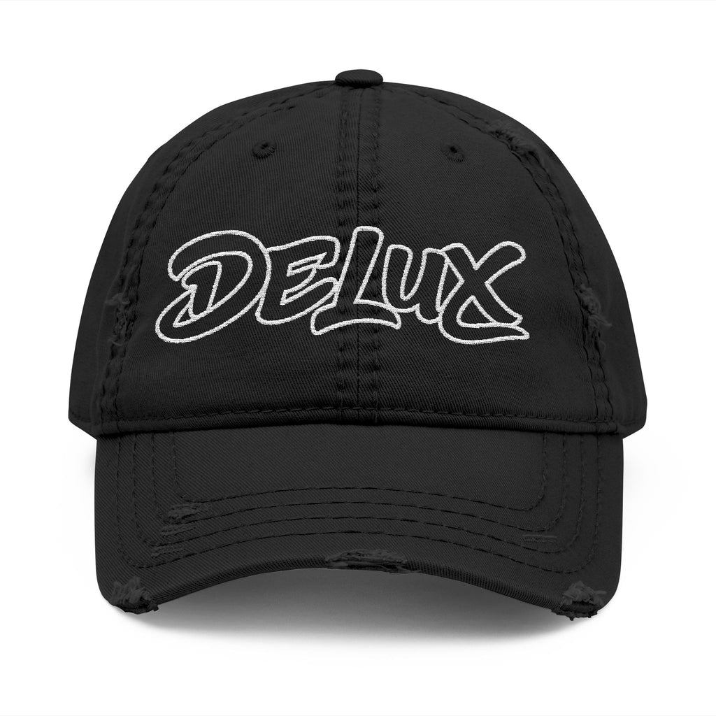Distressed Embroidered 'DELUX' Dad Hat — Vintage Washed Baseball Cap