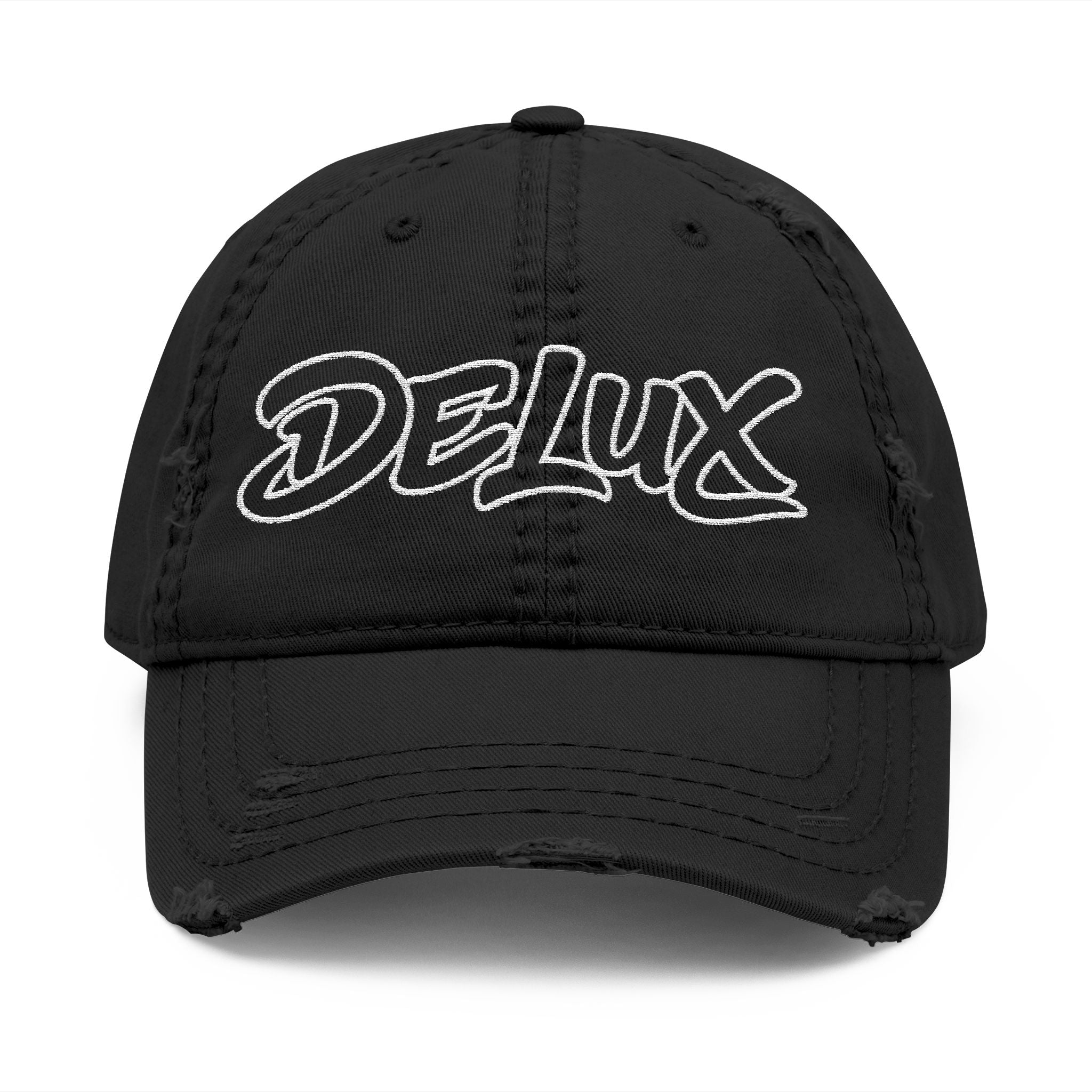 Distressed Embroidered 'DELUX' Dad Hat — Vintage Washed Baseball Cap