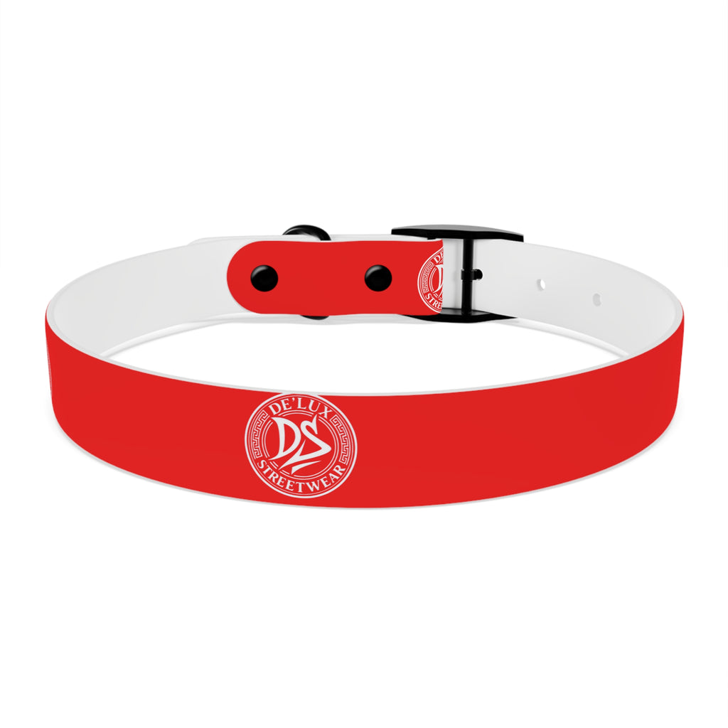 Red Logo Dog Collar — Durable Adjustable Pet Collar with White DS Emblem
