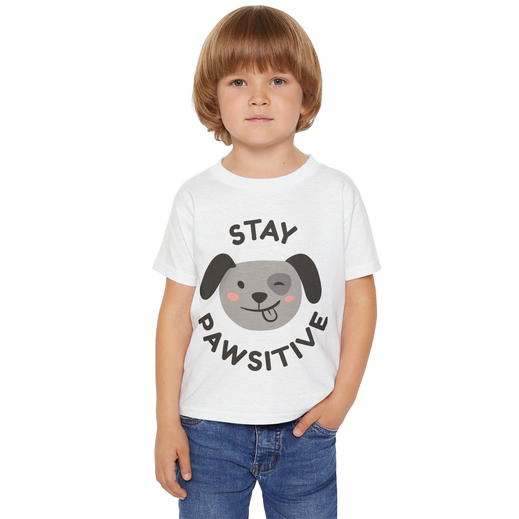 Toddler T-Shirt — "Stay Pawsitive" Cute Winking Puppy Kids Tee