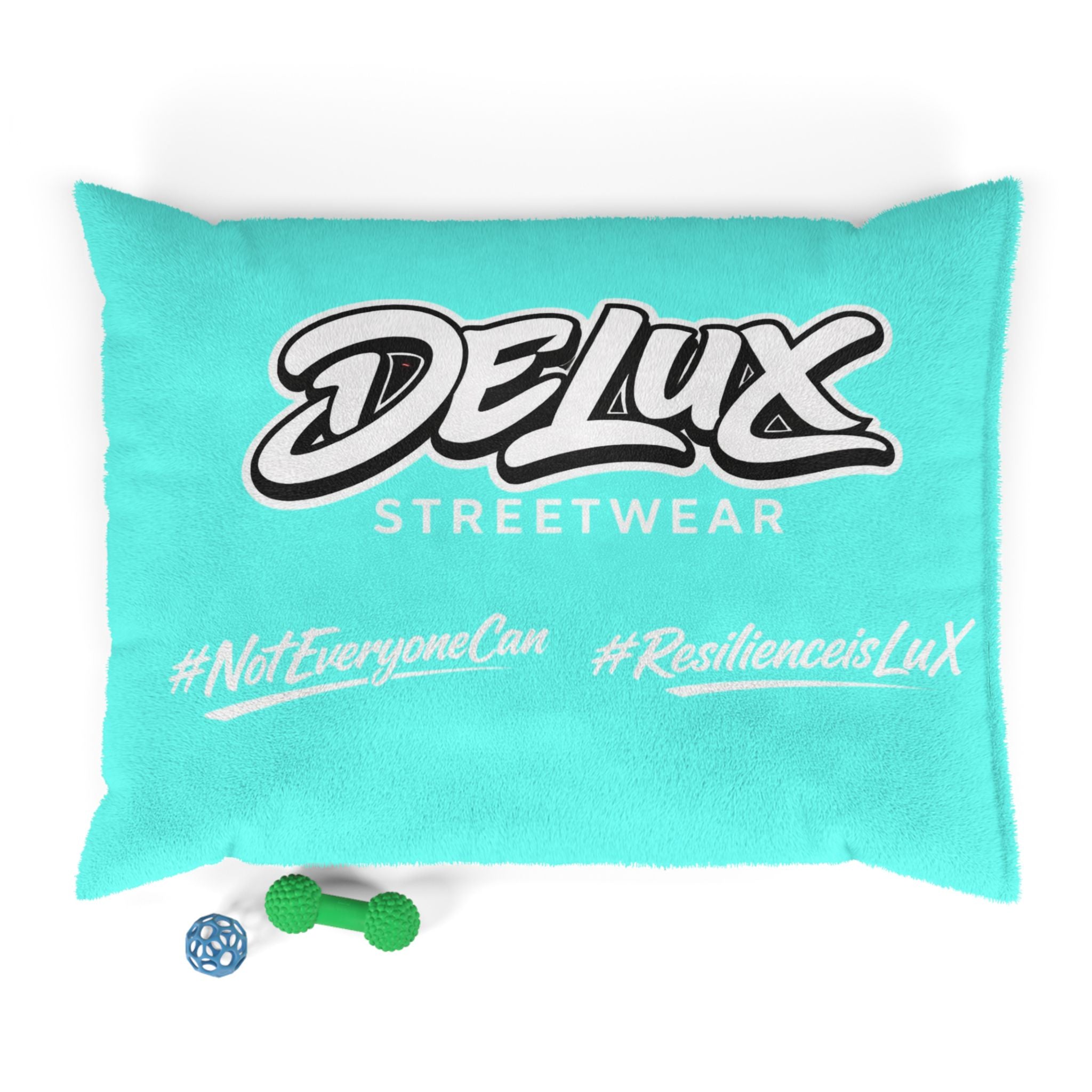 Pet Bed — Delux Streetwear Turquoise Plush Pillow with “Delux Streetwear” & #NotEveryoneCan Print