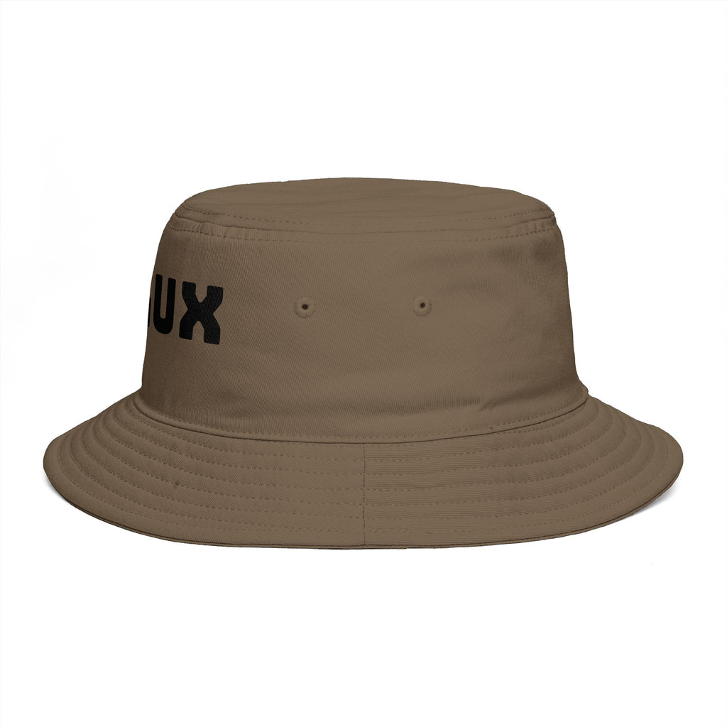 DELUX Brown Bucket Hat — Retro Logo Casual Sun Hat