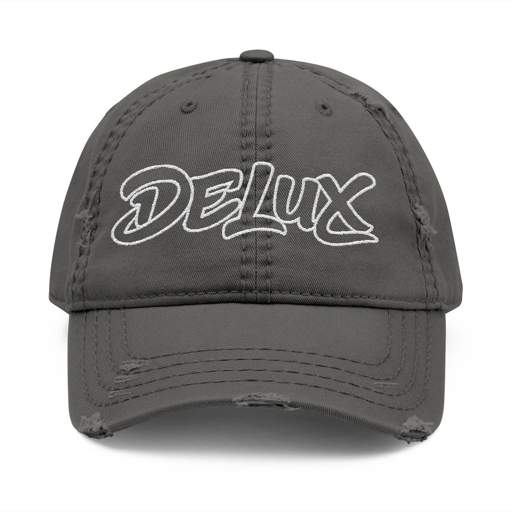 Distressed Embroidered 'DELUX' Dad Hat — Vintage Washed Baseball Cap
