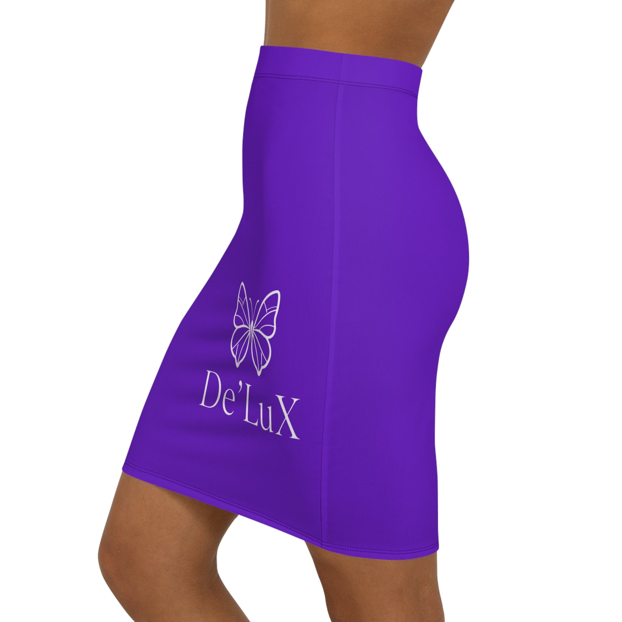 De'Lux Butterfly Pencil Skirt — Women's Mid-Waist Purple Bodycon